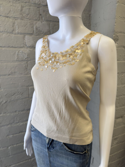 Premode Beige Sequin Embellished Sleeveless Top