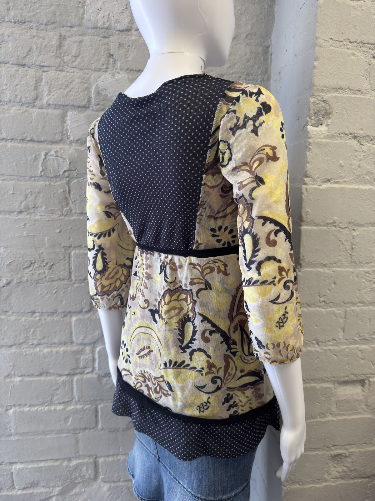 Sweet Pea Patterned V-Neck Top with Polka Dot Trim
