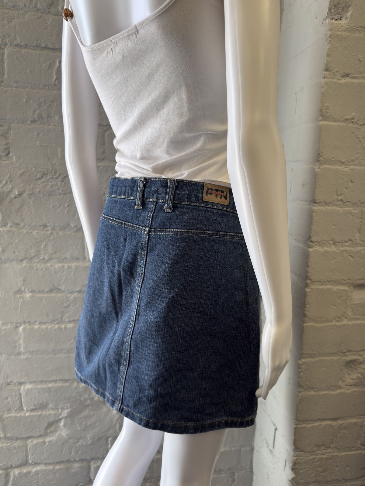 Vintage Denim Mini Skirt with Buckle Detail