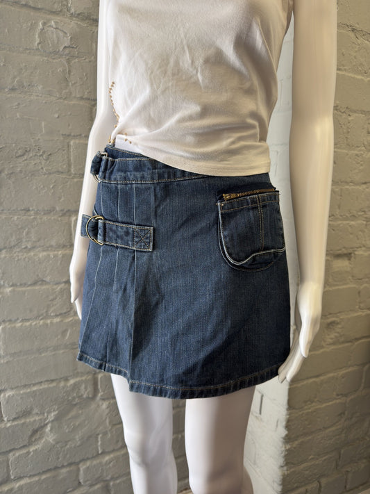 Vintage Denim Mini Skirt with Buckle Detail