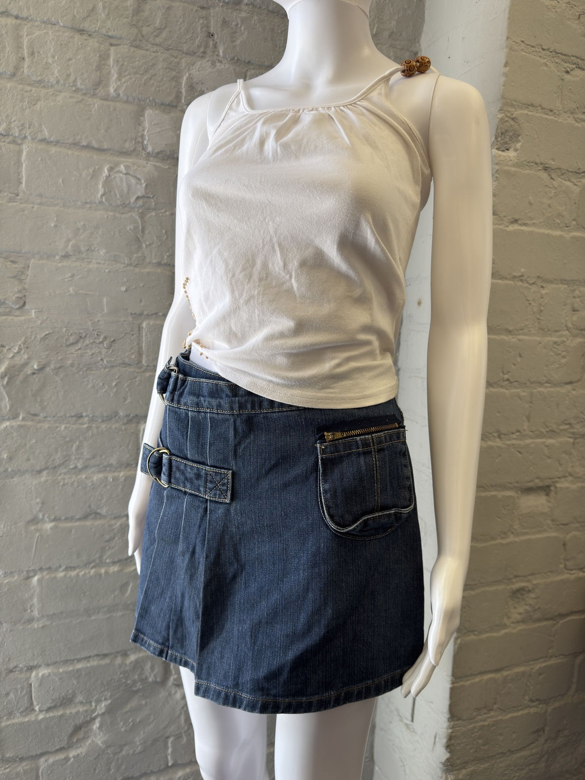 Vintage Denim Mini Skirt with Buckle Detail