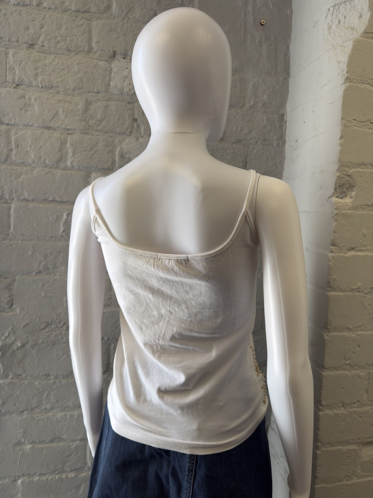 Louise FD White Beaded Spaghetti Strap Tank Top