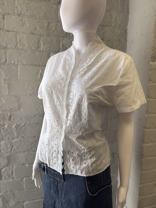 White Embroidered Cotton Blouse Made in Italy