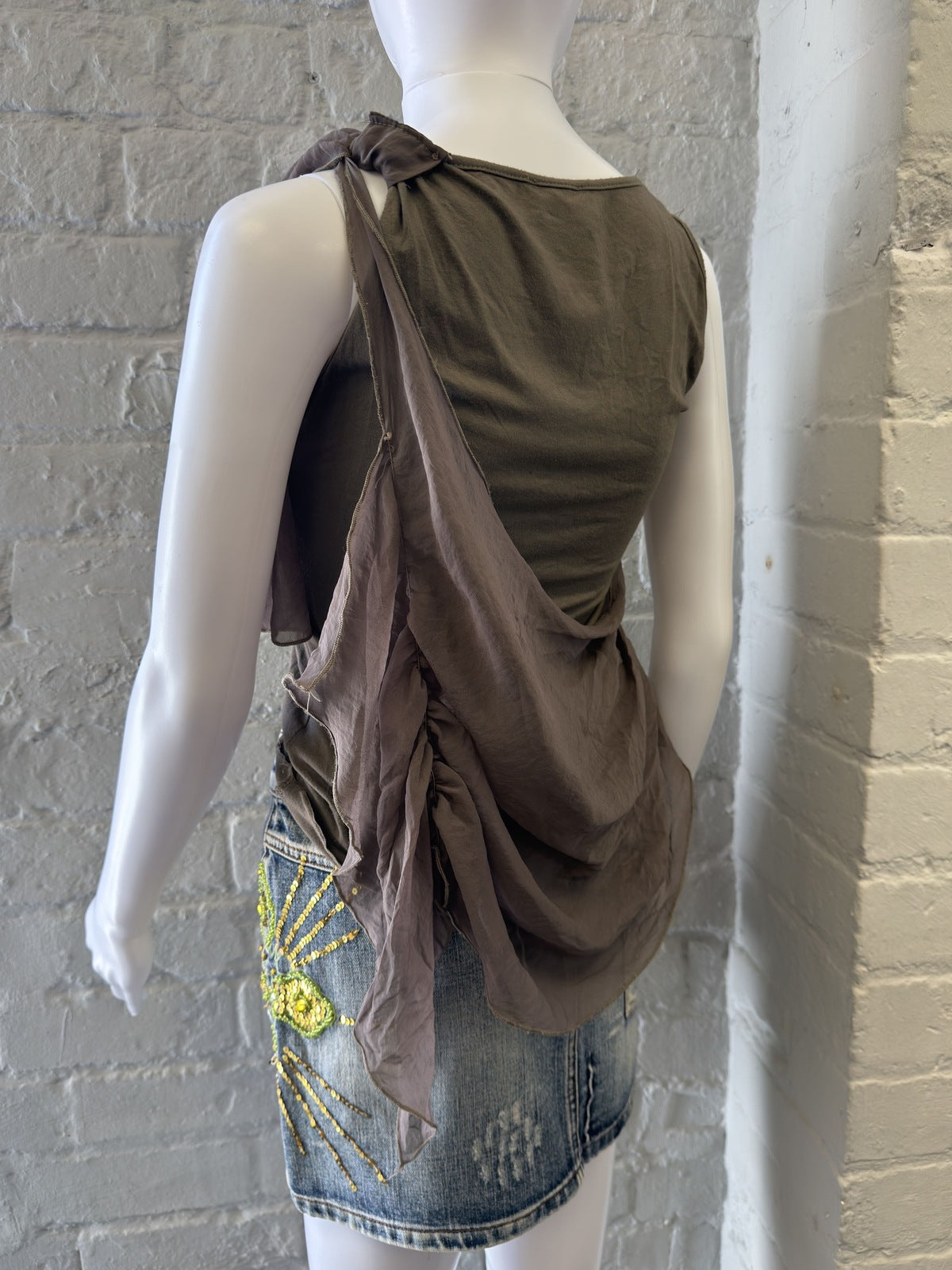 Sense Brown Sleeveless Top with Draped Back Detail