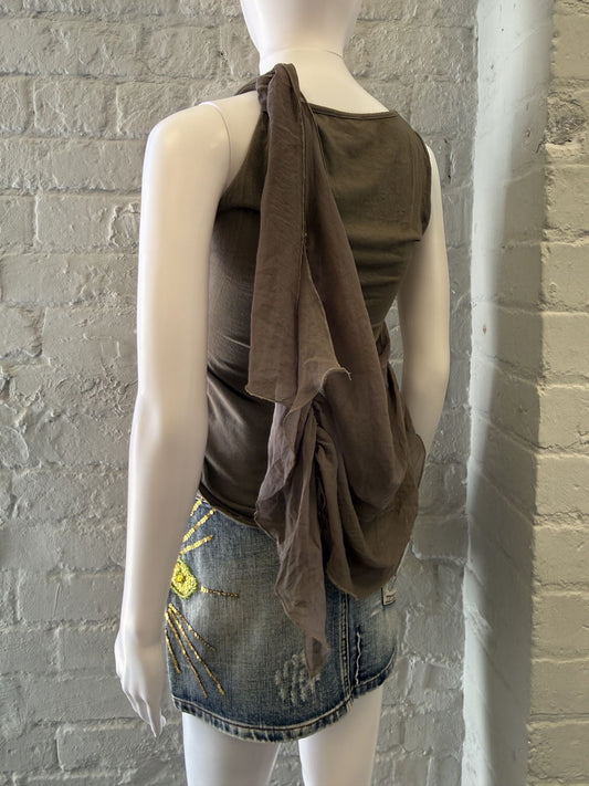 Sense Brown Sleeveless Top with Draped Back Detail