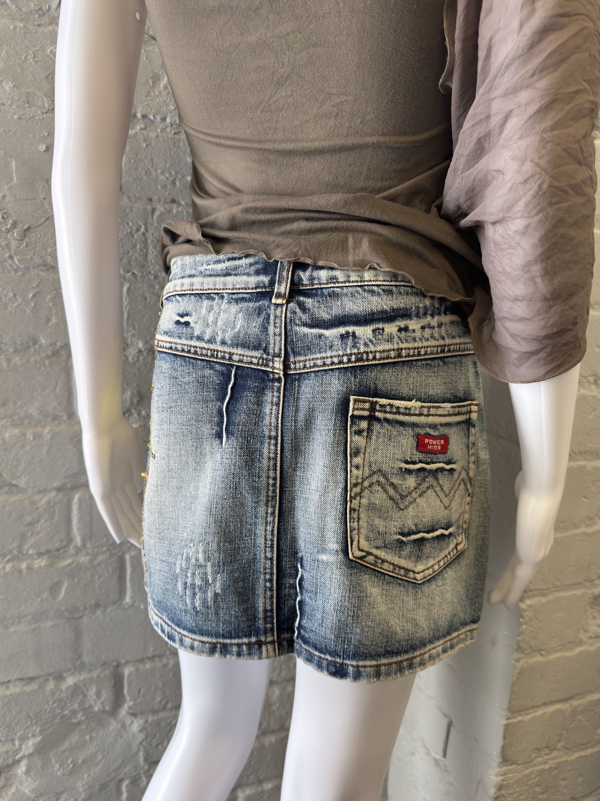 Powermiss Embellished Denim Mini Skirt