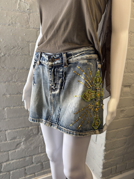 Powermiss Embellished Denim Mini Skirt