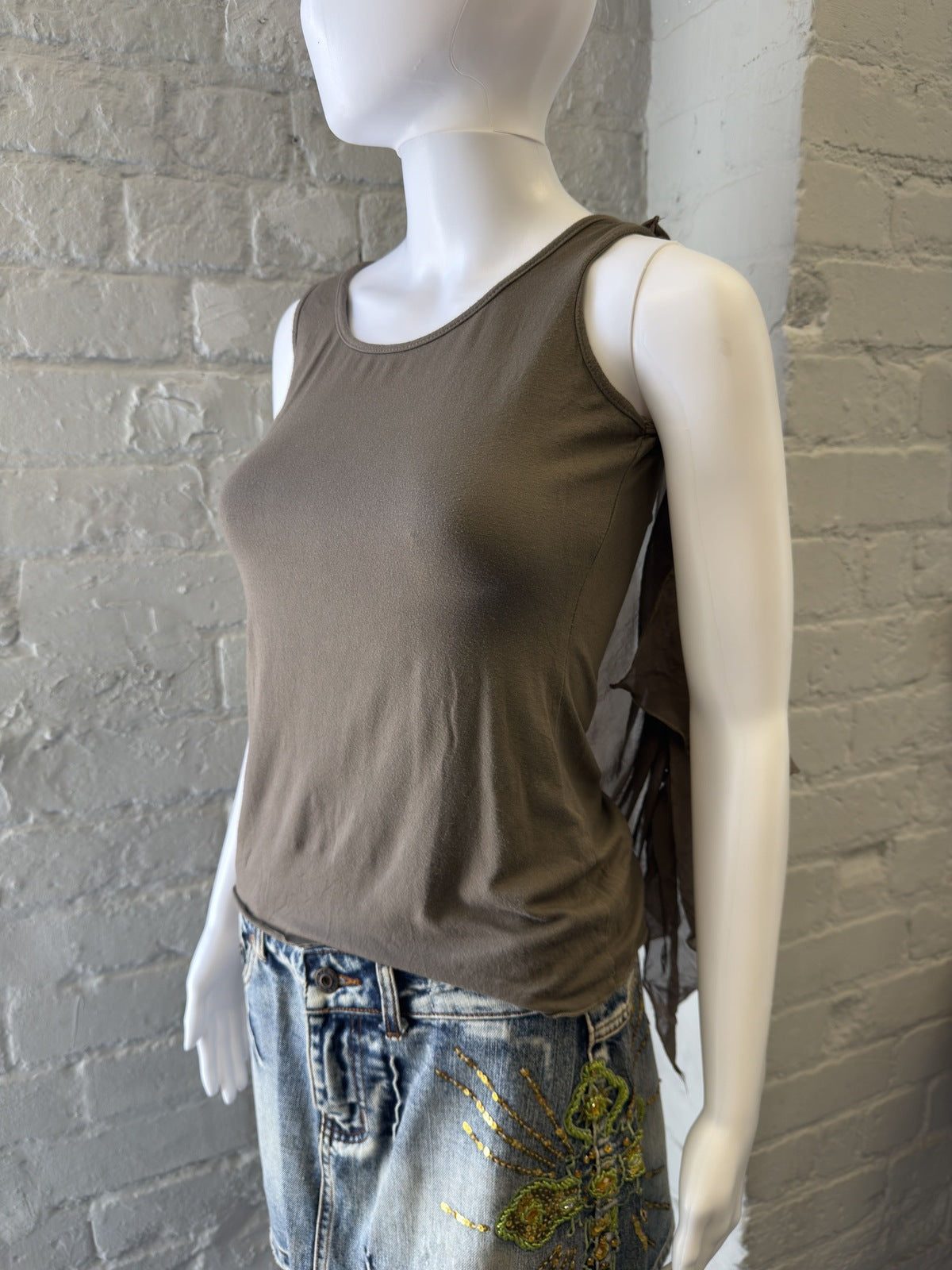 Sense Brown Sleeveless Top with Draped Back Detail