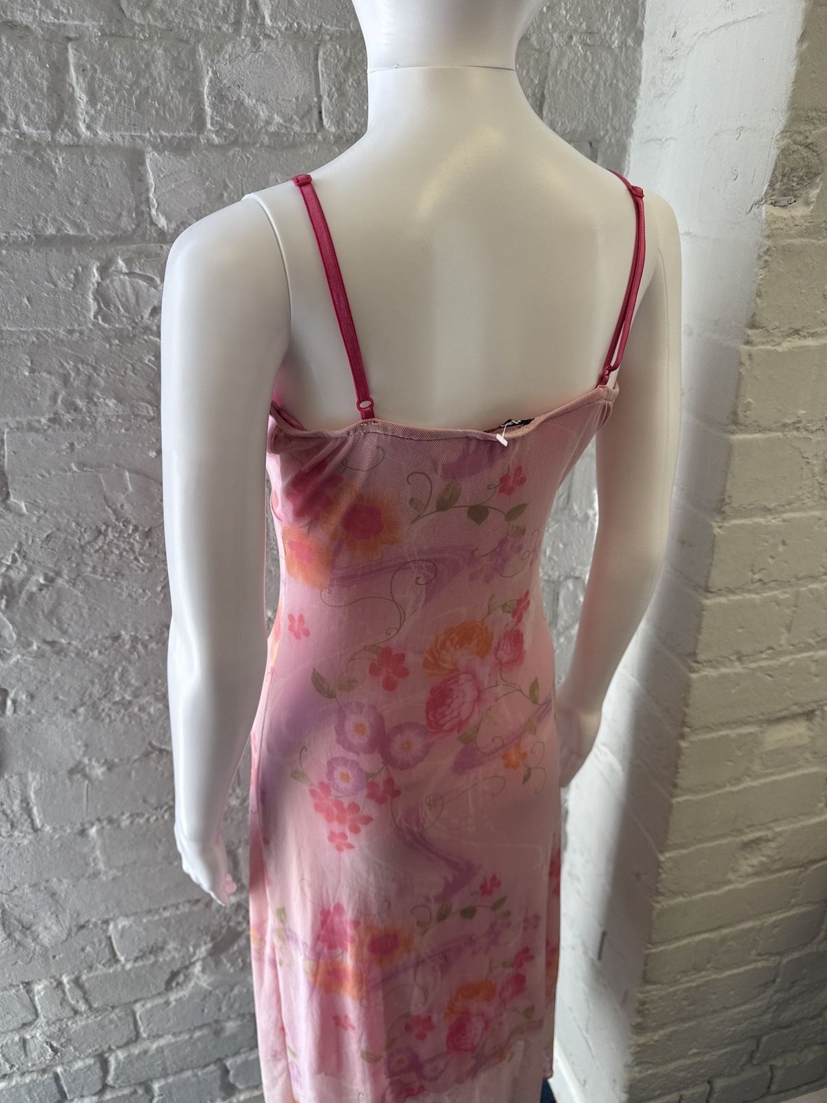Pink Floral Maxi Mesh Slip Dress