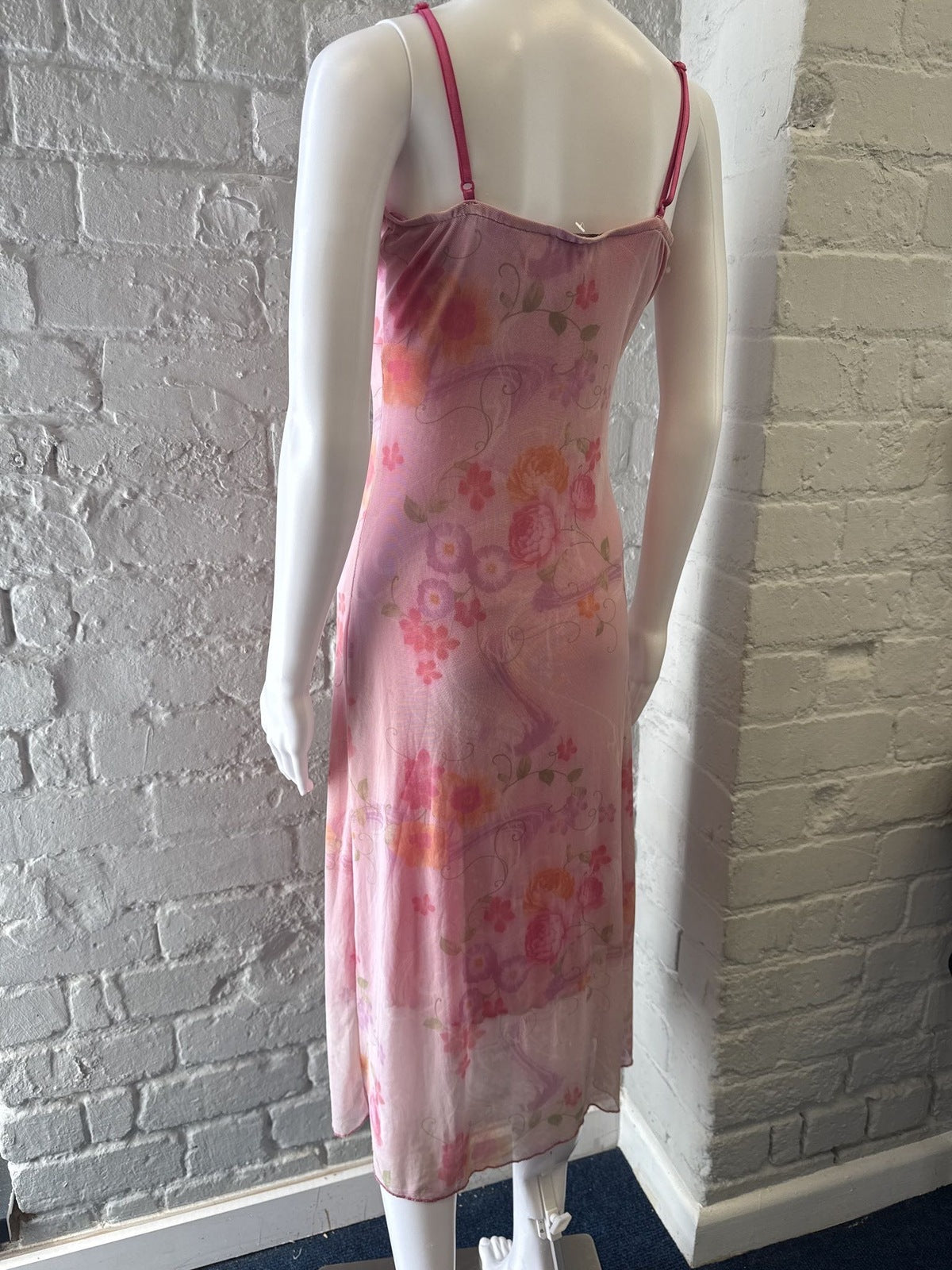 Pink Floral Maxi Mesh Slip Dress