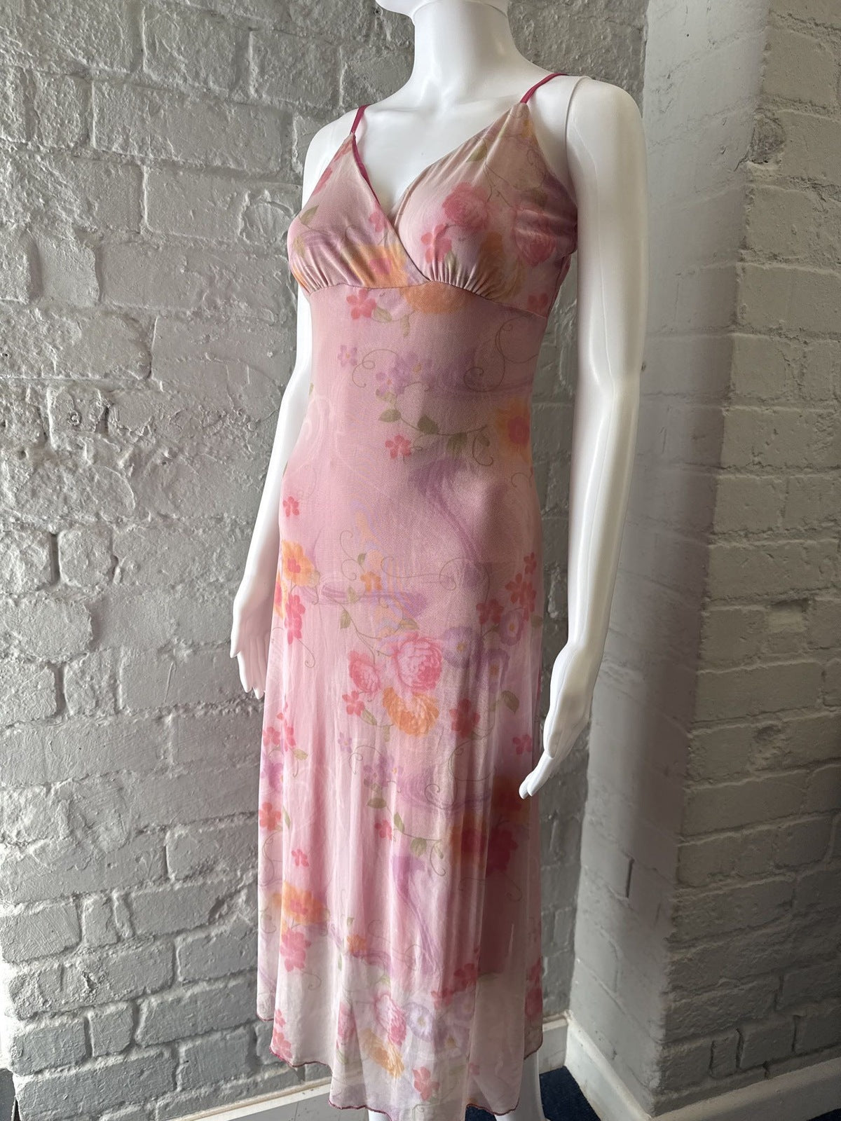 Pink Floral Maxi Mesh Slip Dress