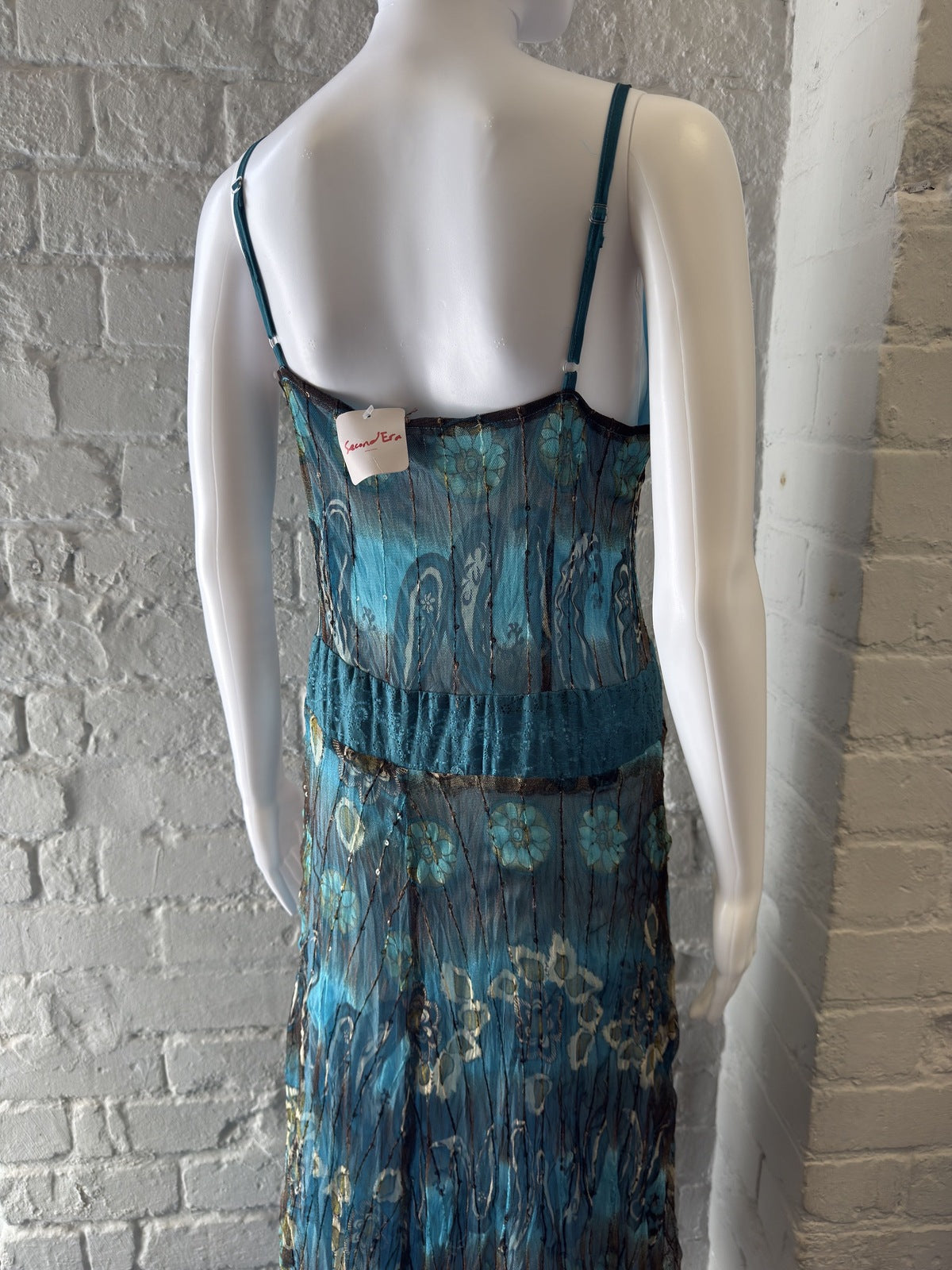 Blue Patterned Maxi Dress with Spaghetti Straps