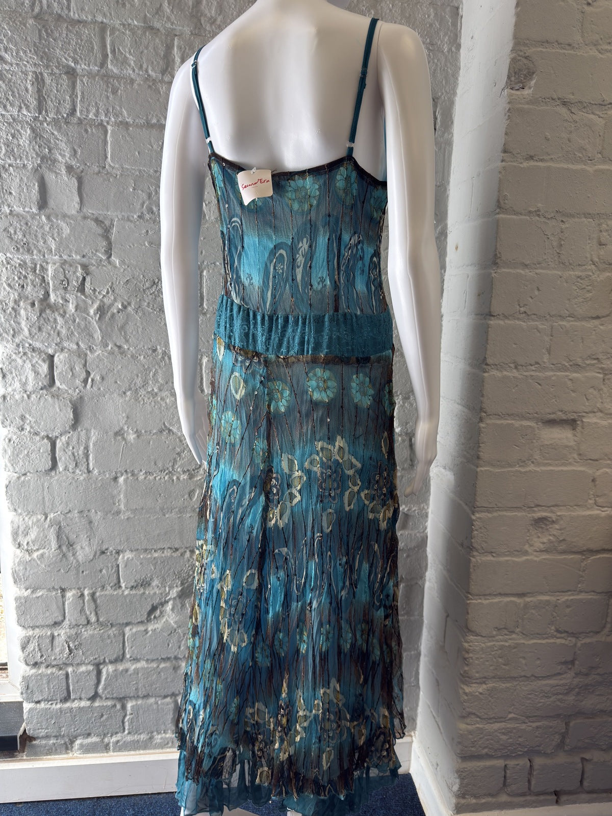 Blue Patterned Maxi Dress with Spaghetti Straps