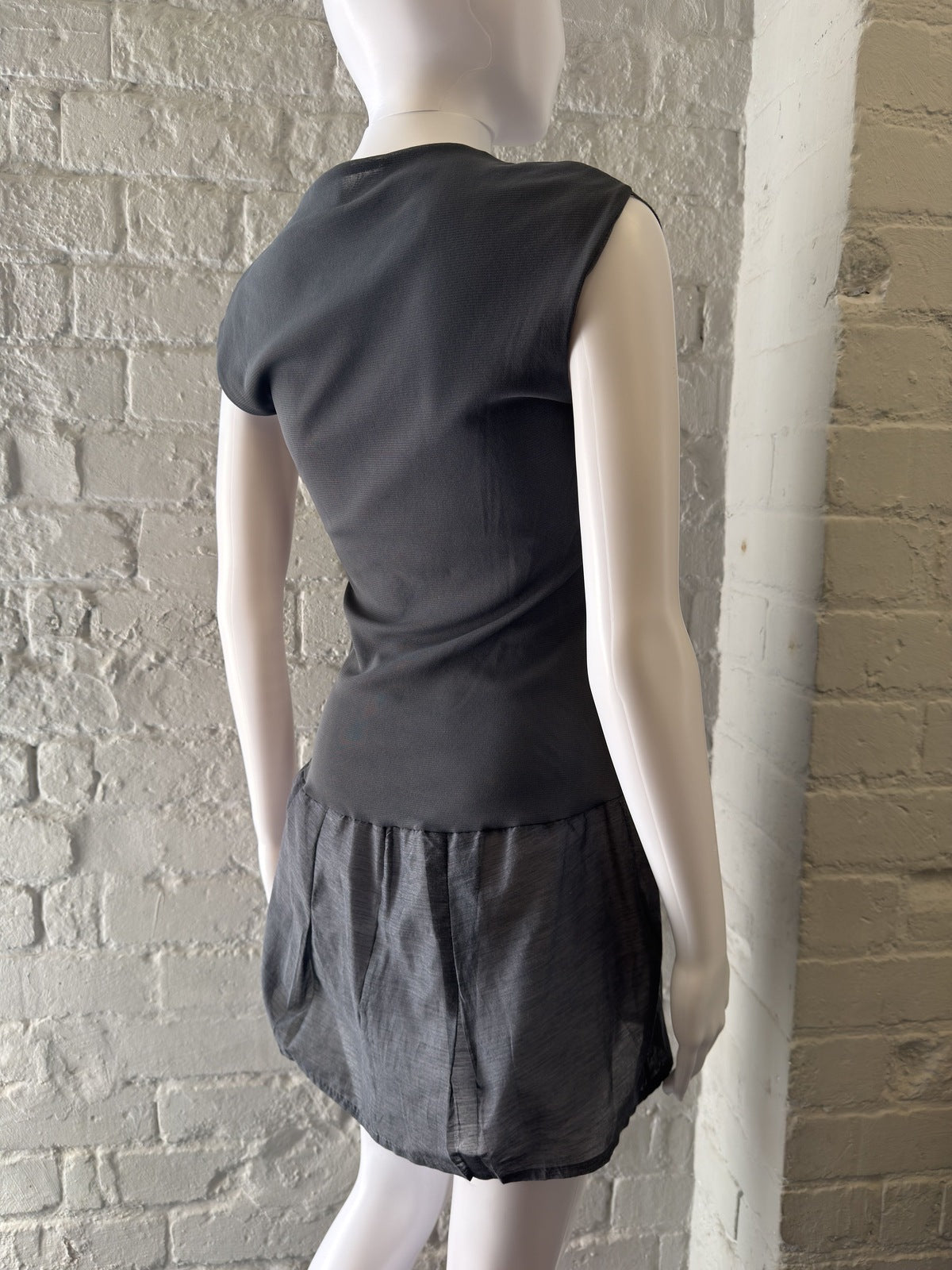 Siste's Grey Sheer Mesh and Embroidered Detail Mini Dress