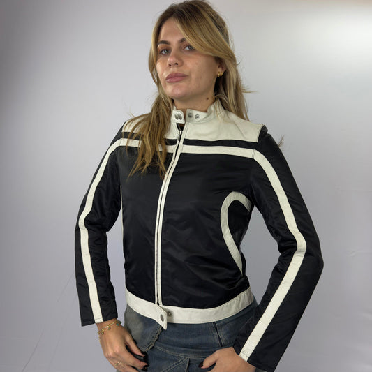 Vera Pelle Black and White Contrast Women's Jacket- SIZE S