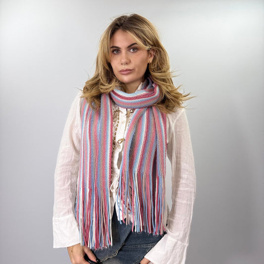 Striped Knit Scarf with Fringe