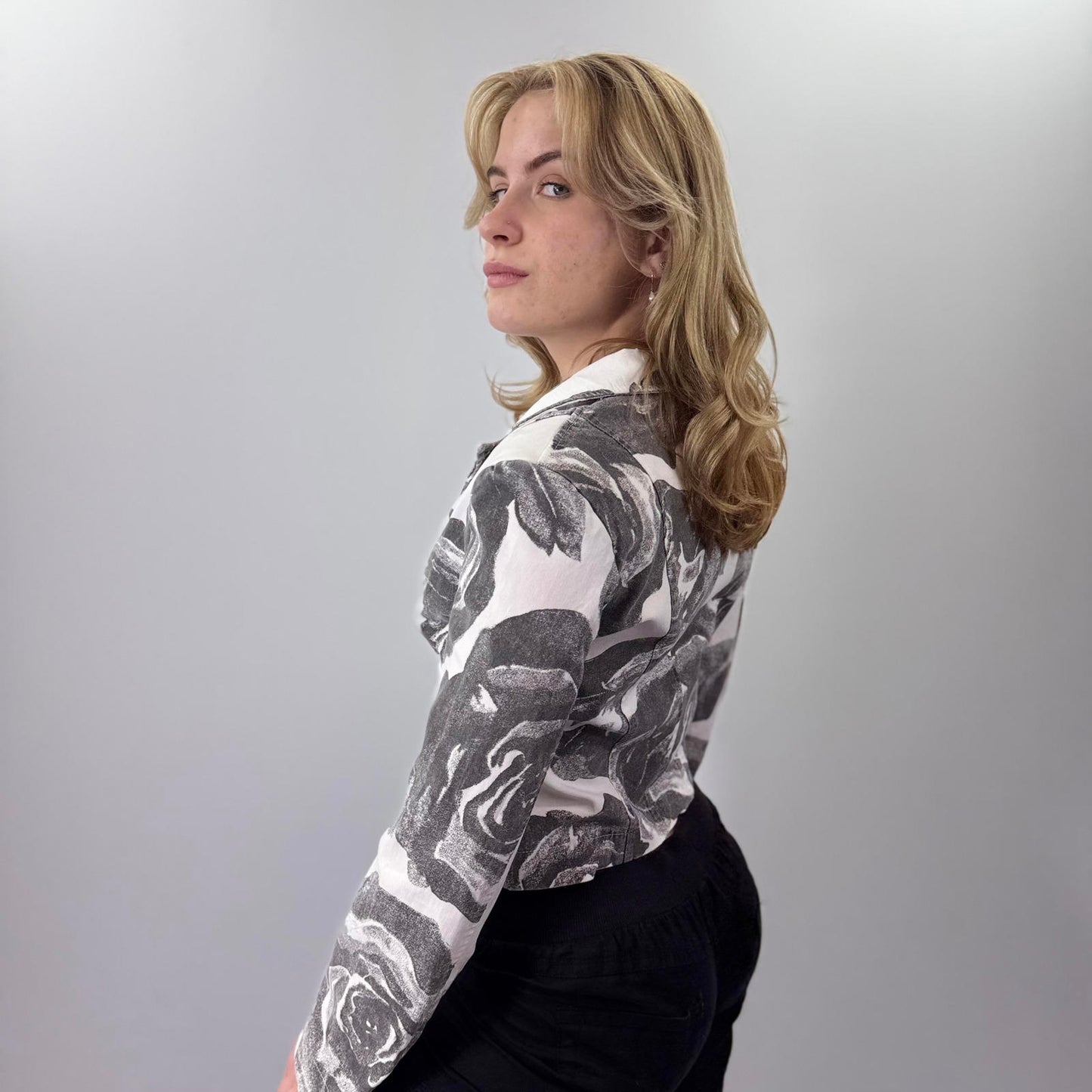 Stand Italian White and Black Floral Patterned Blazer- SIZE S