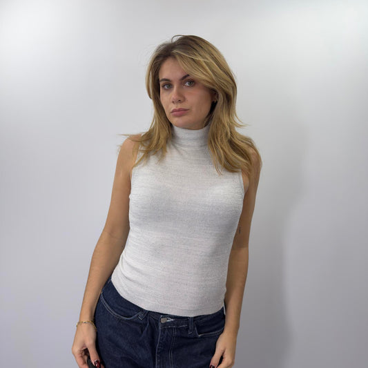 Y2K Sleeveless Silver Turtleneck Top- SIZE L
