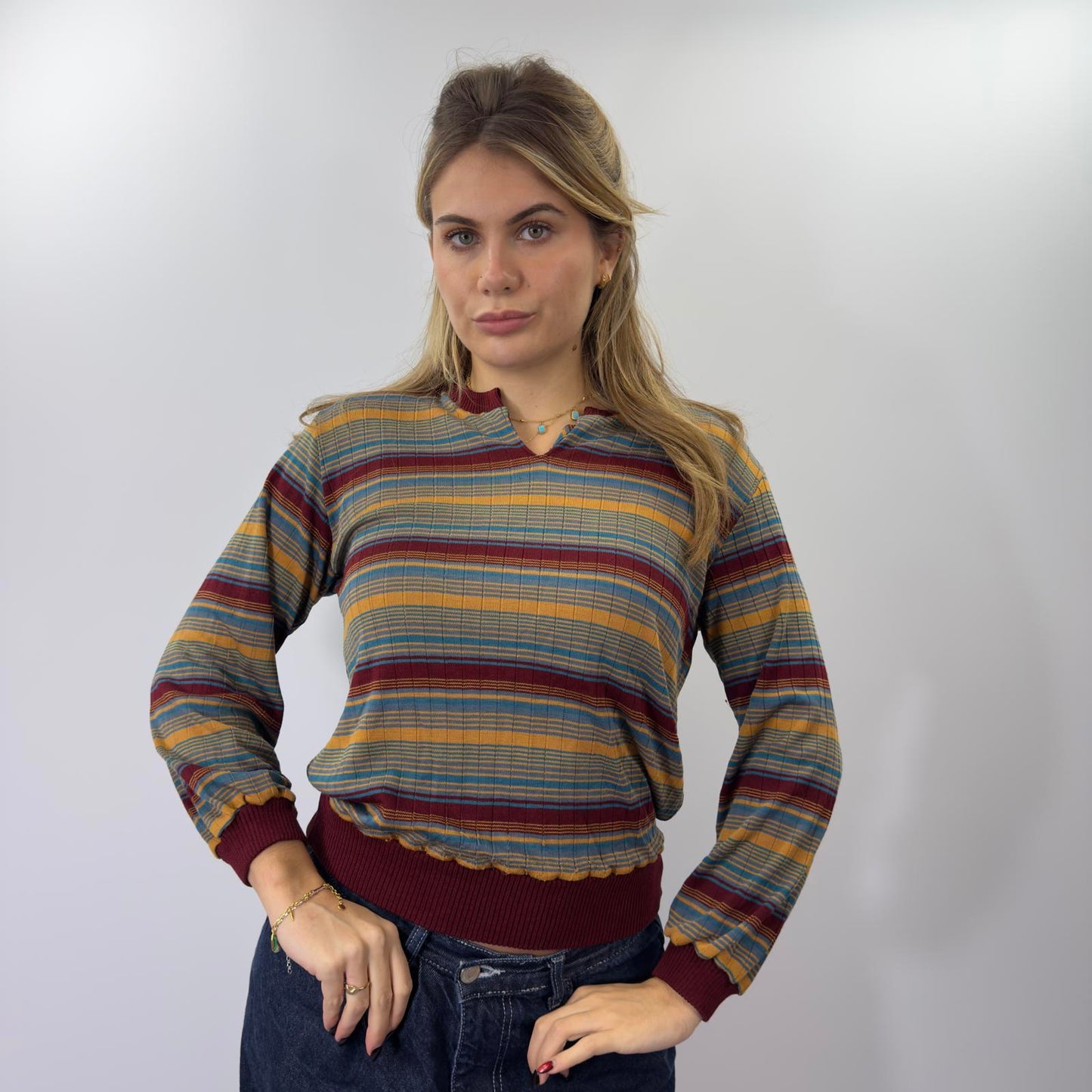 90s Striped Long Sleeve Jumper - SIZE M