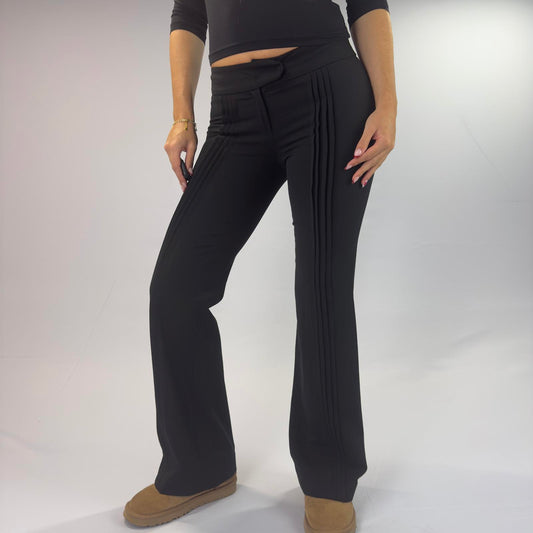 Piu & Piu Black Women's Flare Office Trousers with Pleated Side Detail- SIZE S/M