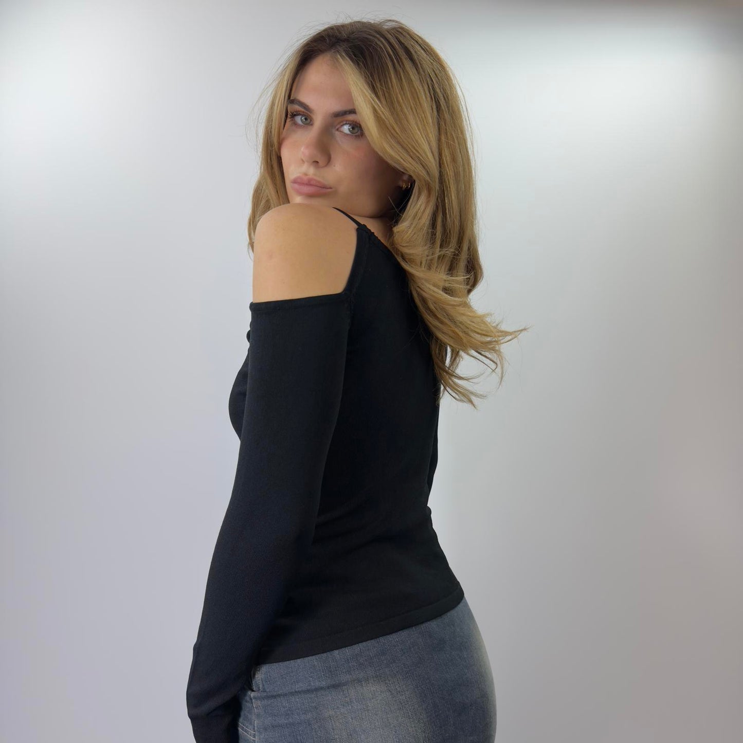 Joyx Black Cold Shoulder Long Sleeve Knit- SIZE S