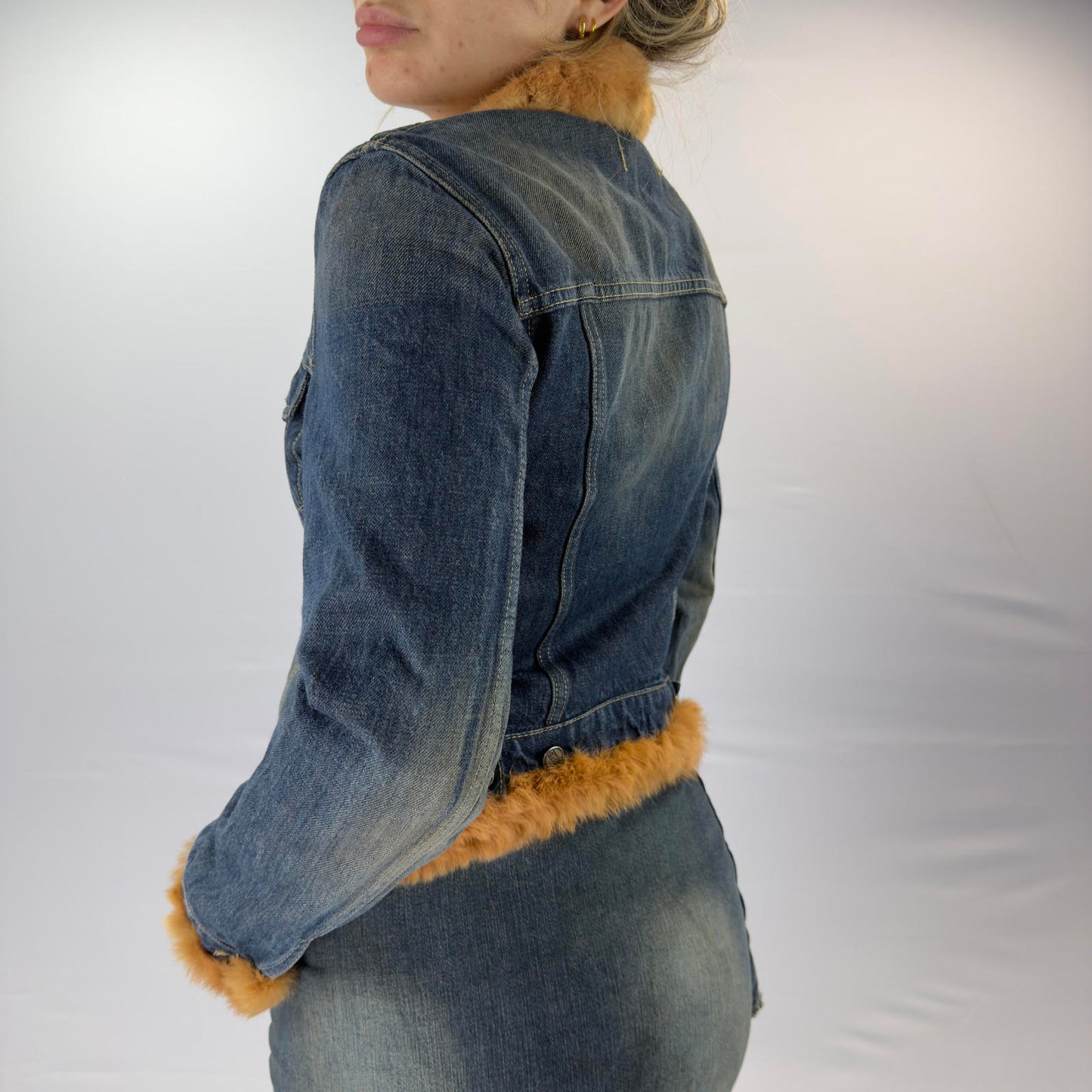Gas Jeans Women's Denim Jacket with Faux Fur Trim- SIZE M