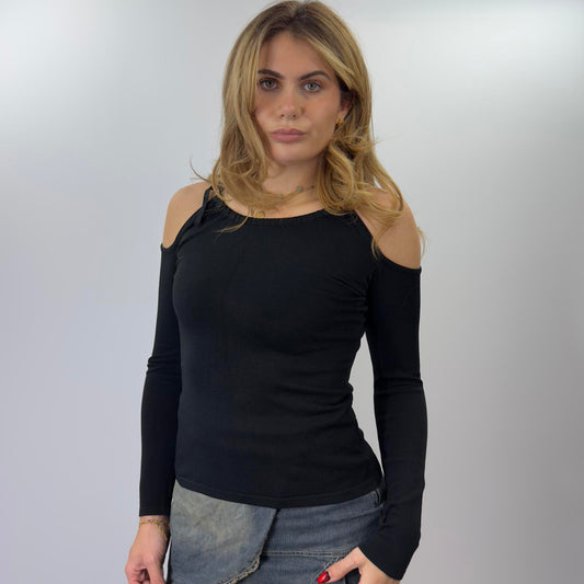 Joyx Black Cold Shoulder Long Sleeve Knit- SIZE S