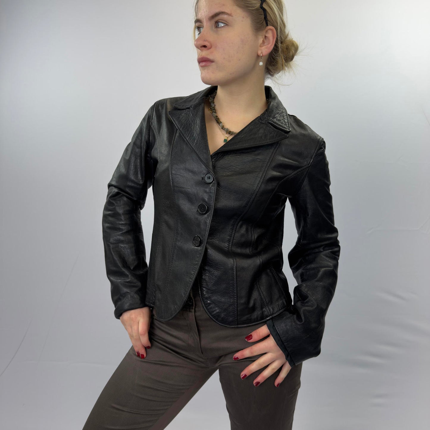 Andrews Black Leather Women's Blazer Jacket- SIZE S