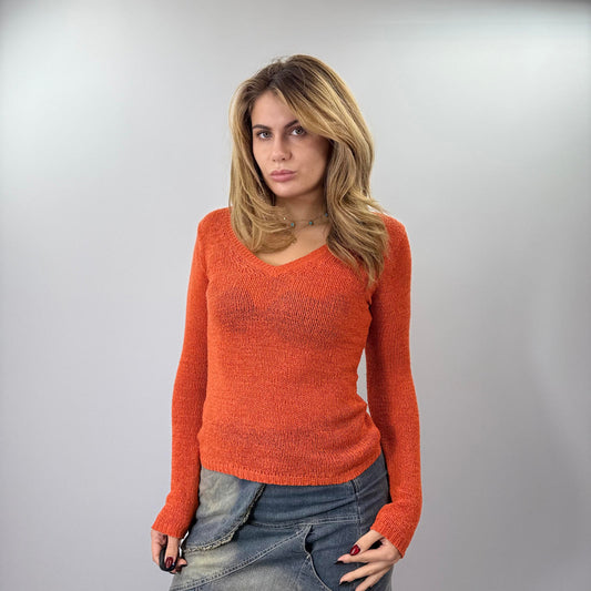 Orange V-Neck Long Sleeve Jumper- SIZE M