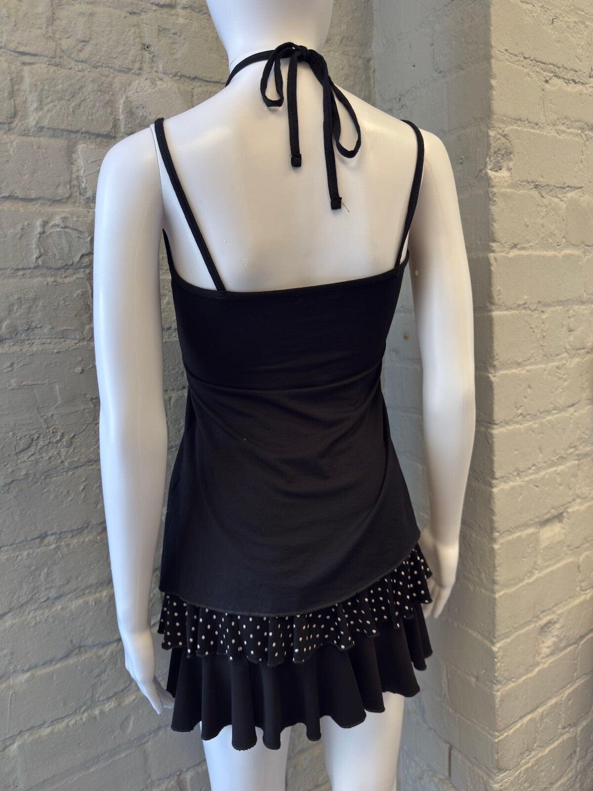 Black Two-Tier Ruffle Mini Skirt with Polka Dot Detail
