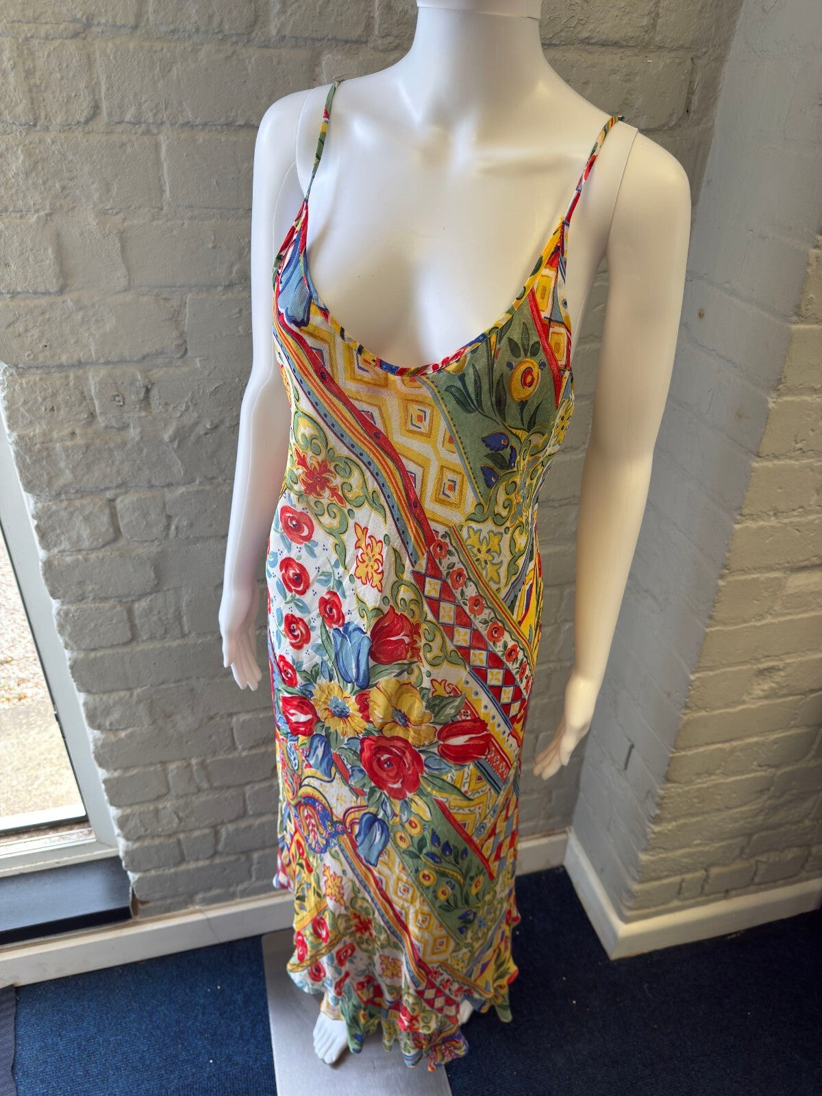 Floral Patterned Maxi Slip Dress with Spaghetti Straps