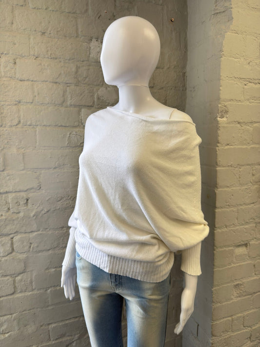 White Off-Shoulder Knit Batwing Jumper