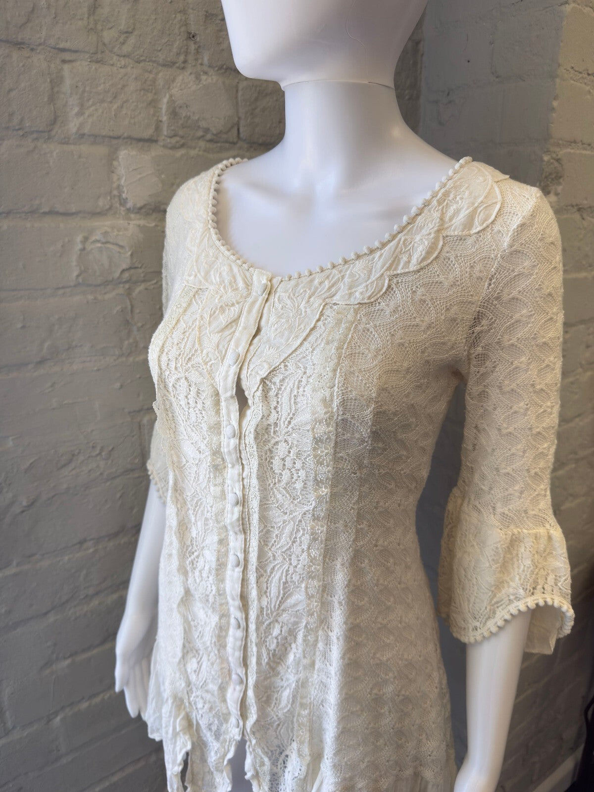 Cream Knit Mini Dress with Flared Sleeves