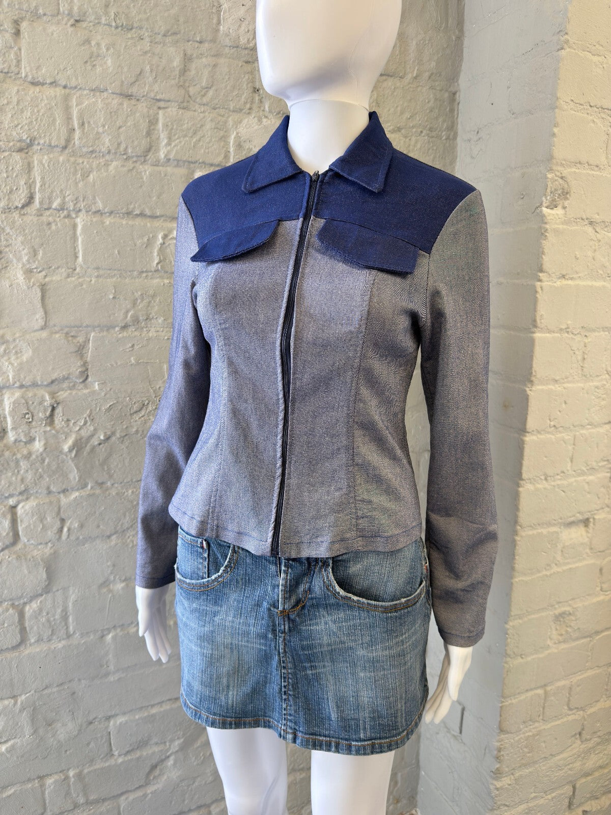 Two-Tone Blue and Gray Zip-Up Jacket