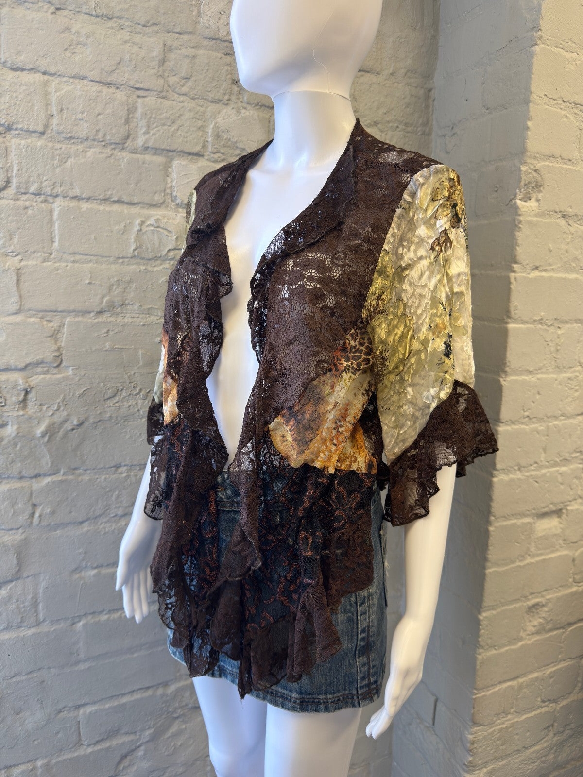 Brown and Cream Lace Sheer Cardigan