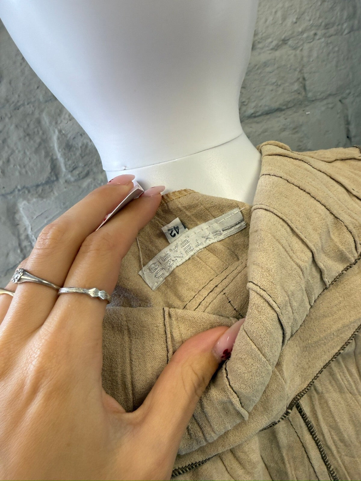 Beige Suede Ruffled Collar Jacket