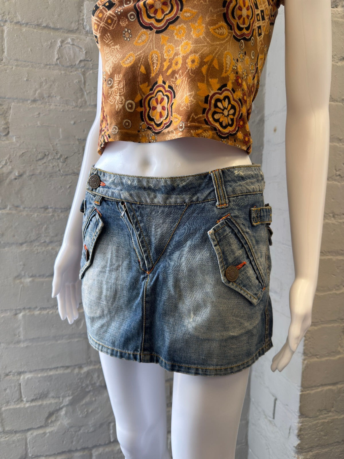 Phard Denim Mini Skirt with Front Pockets