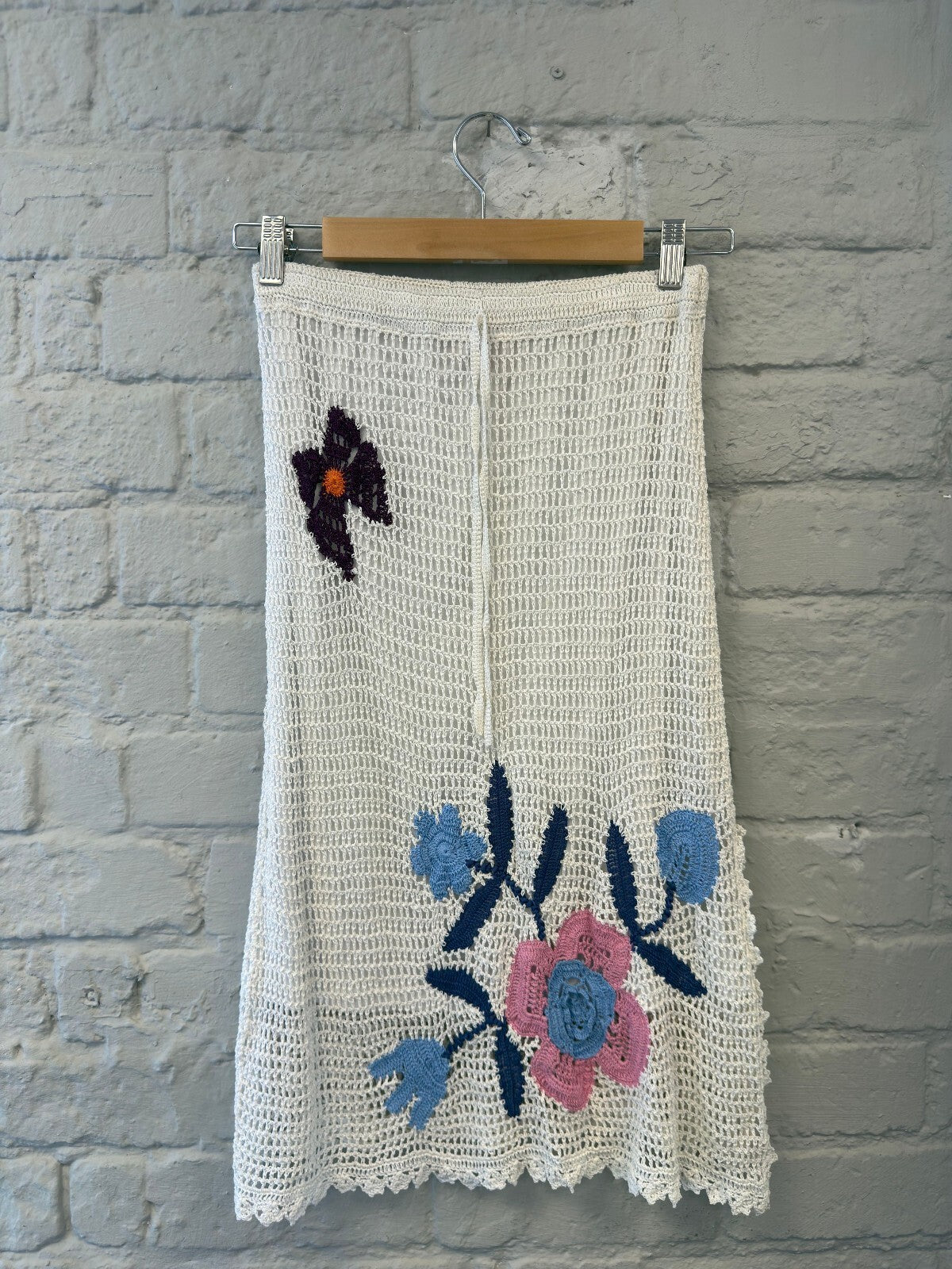 Crochet White Skirt with Floral Embroidery