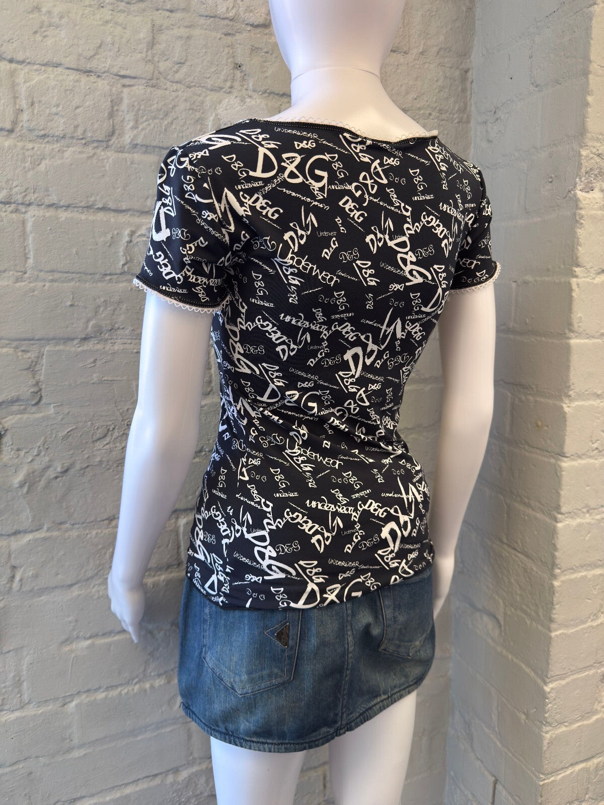 D&G Navy and White Logo Print Baby Tee