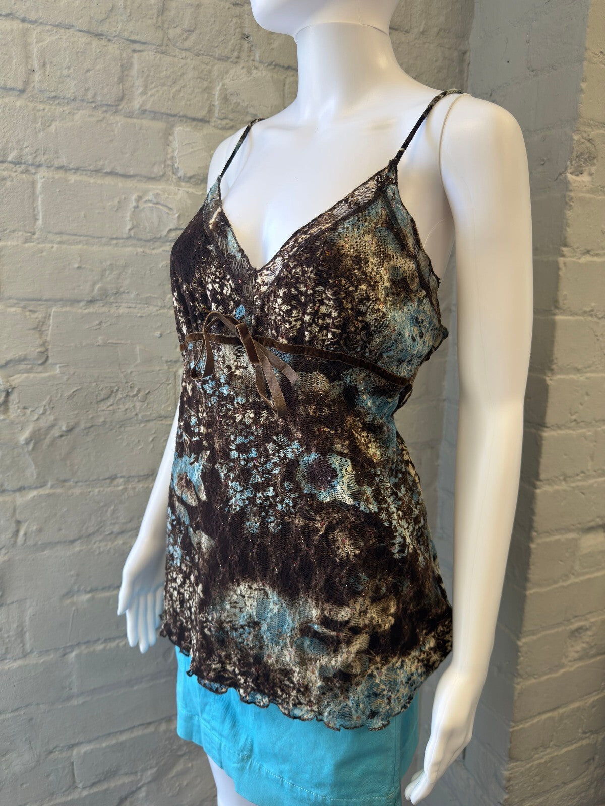 Brown and Blue Floral Lace Cami TOP