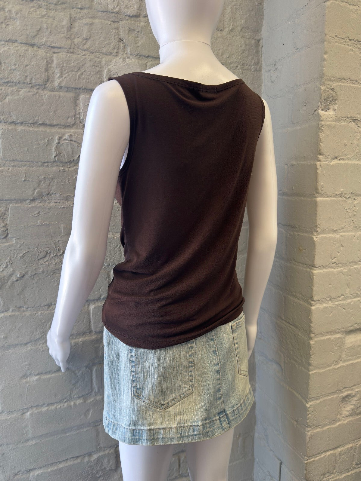 Brown Cowl Neck Top with Buckle Detail