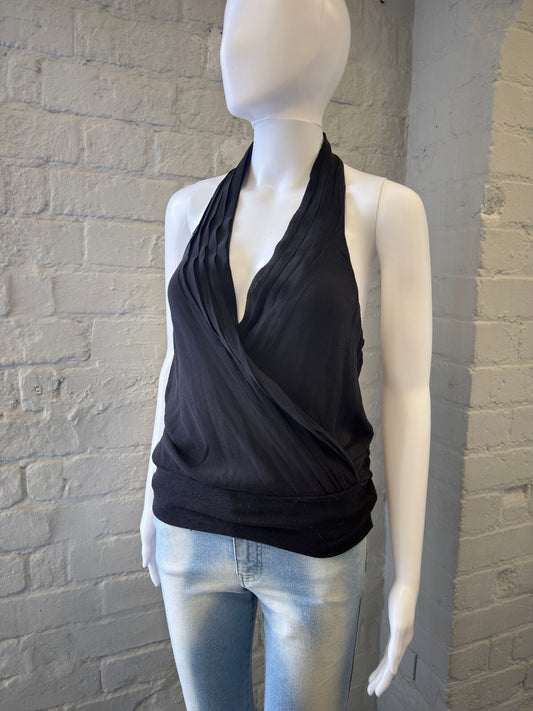 Silk Black Halter Neck Backless Top