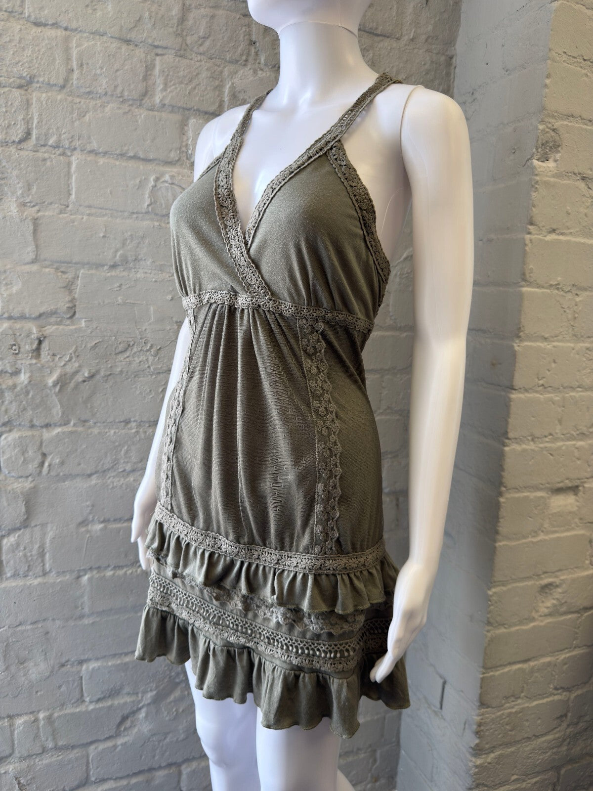 Olive Green Lace Detail Dress
