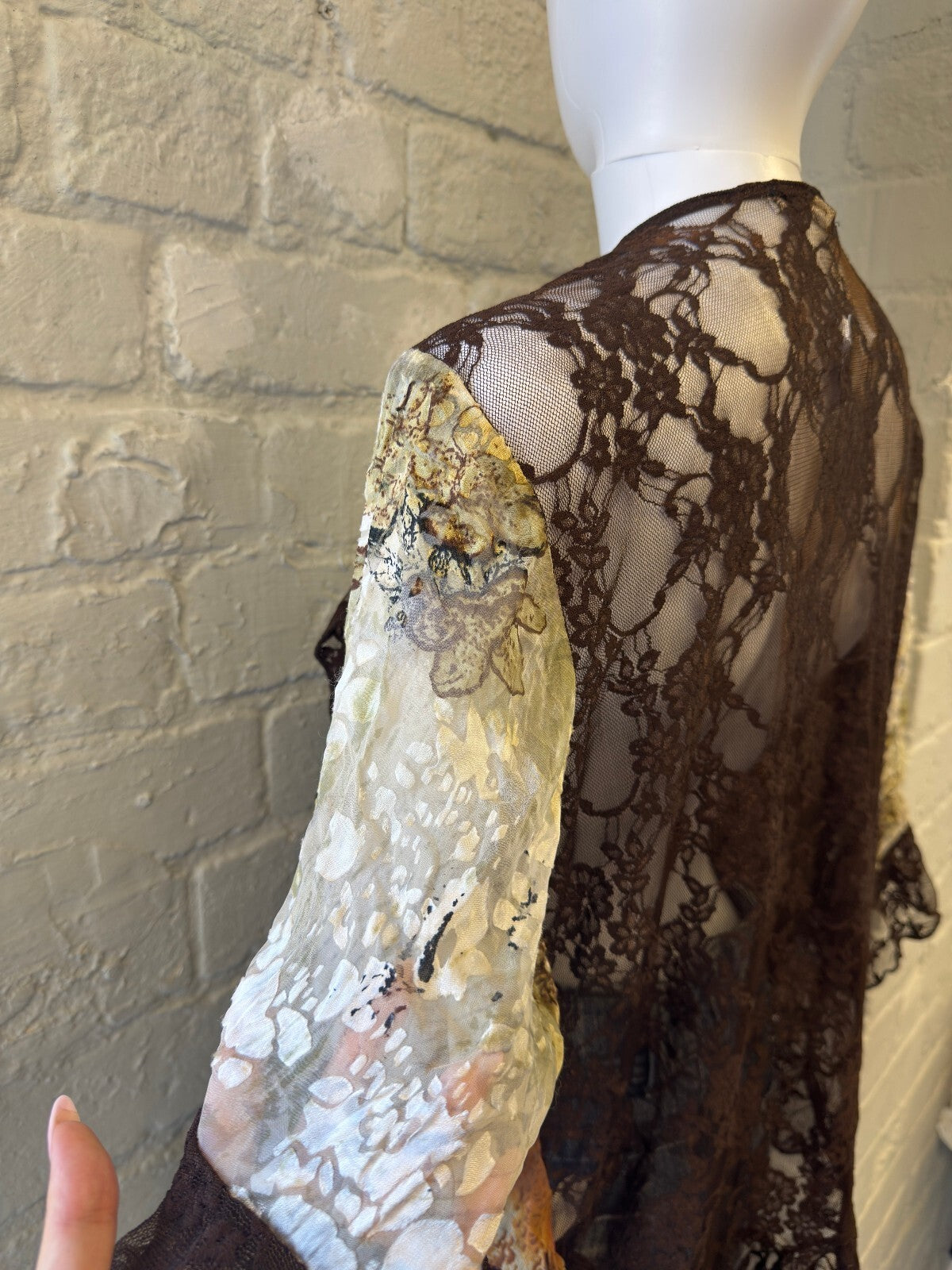 Brown and Cream Lace Sheer Cardigan