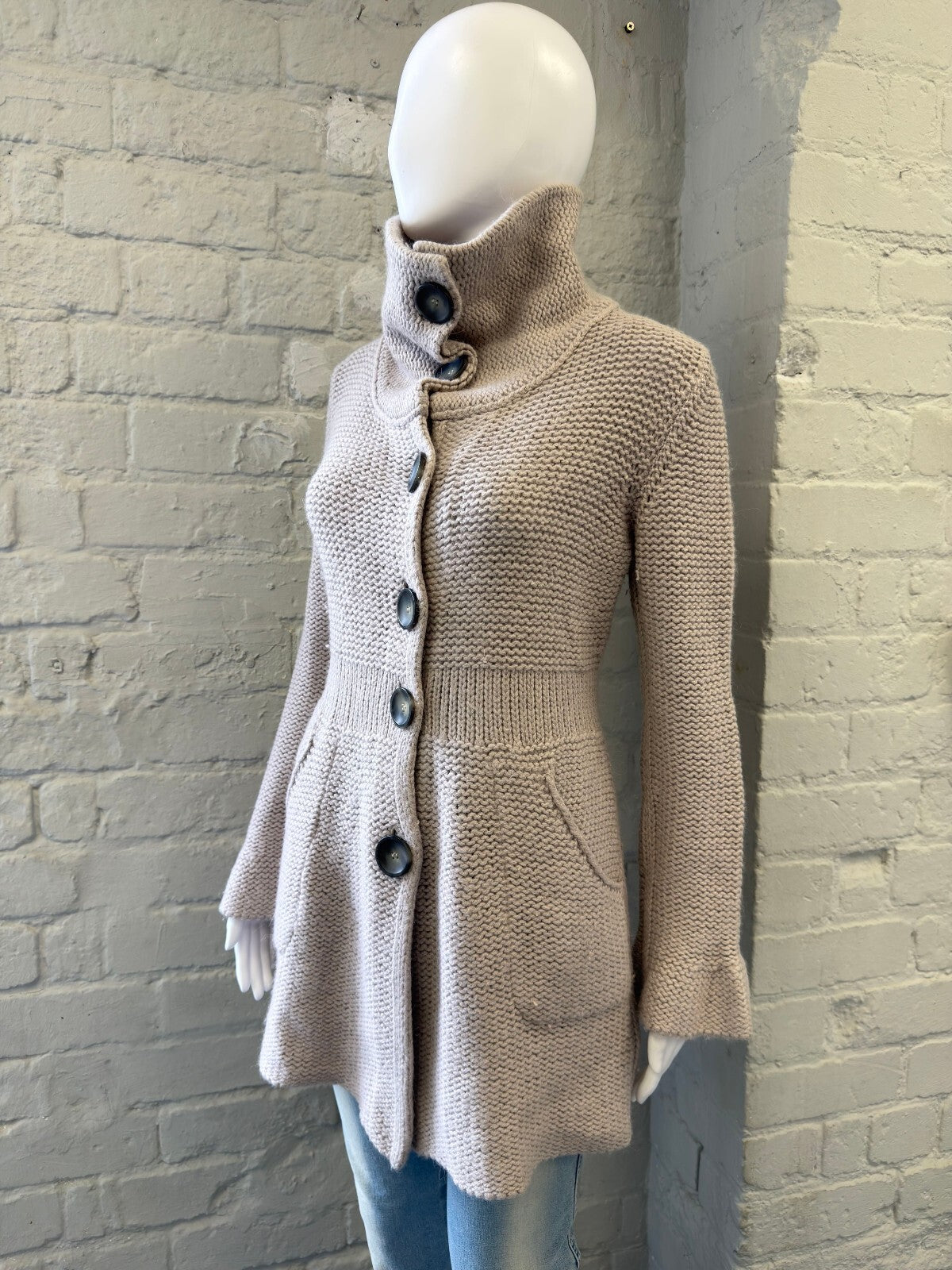 Lilac Knit Long Sleeve Button-Up Cardigan with High Neck