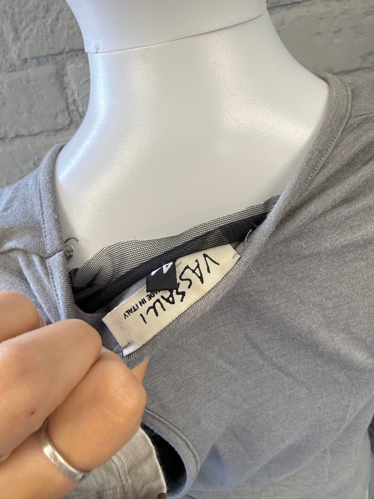 Unique Grey Long Sleeve Top with Knit Front Detail