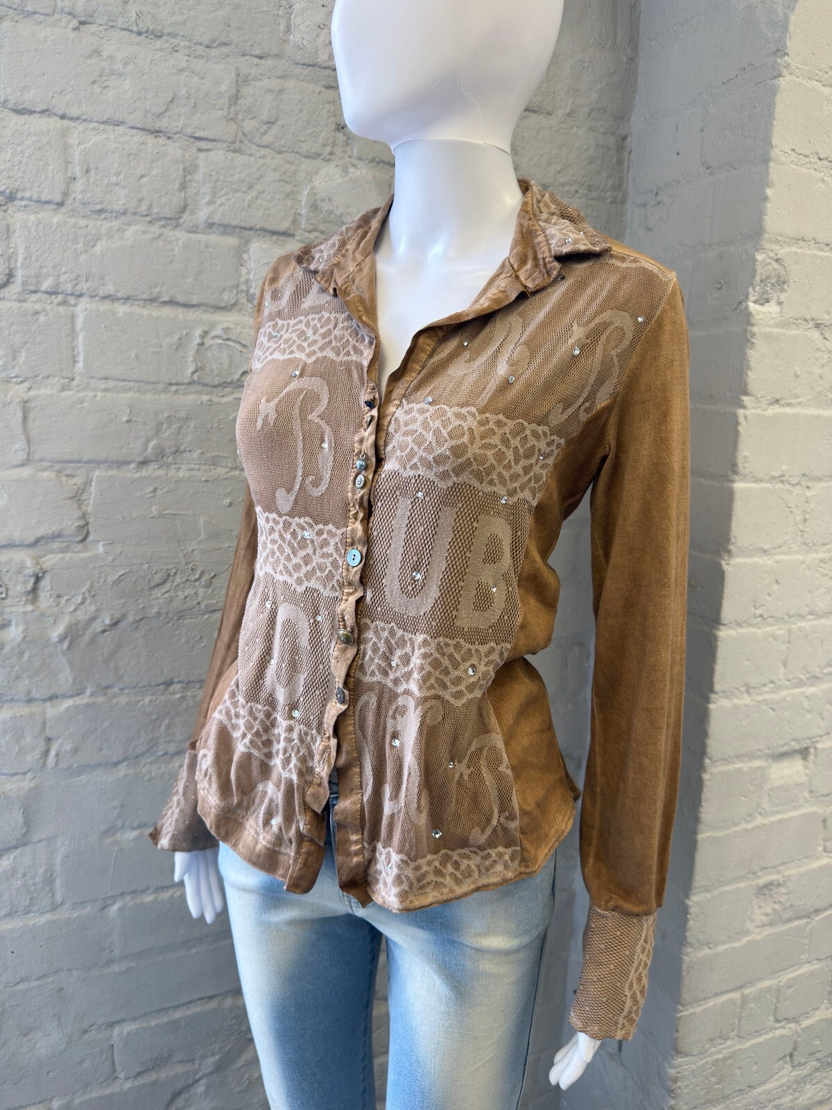 Brown Vintage Long Sleeve Button-Up Shirt