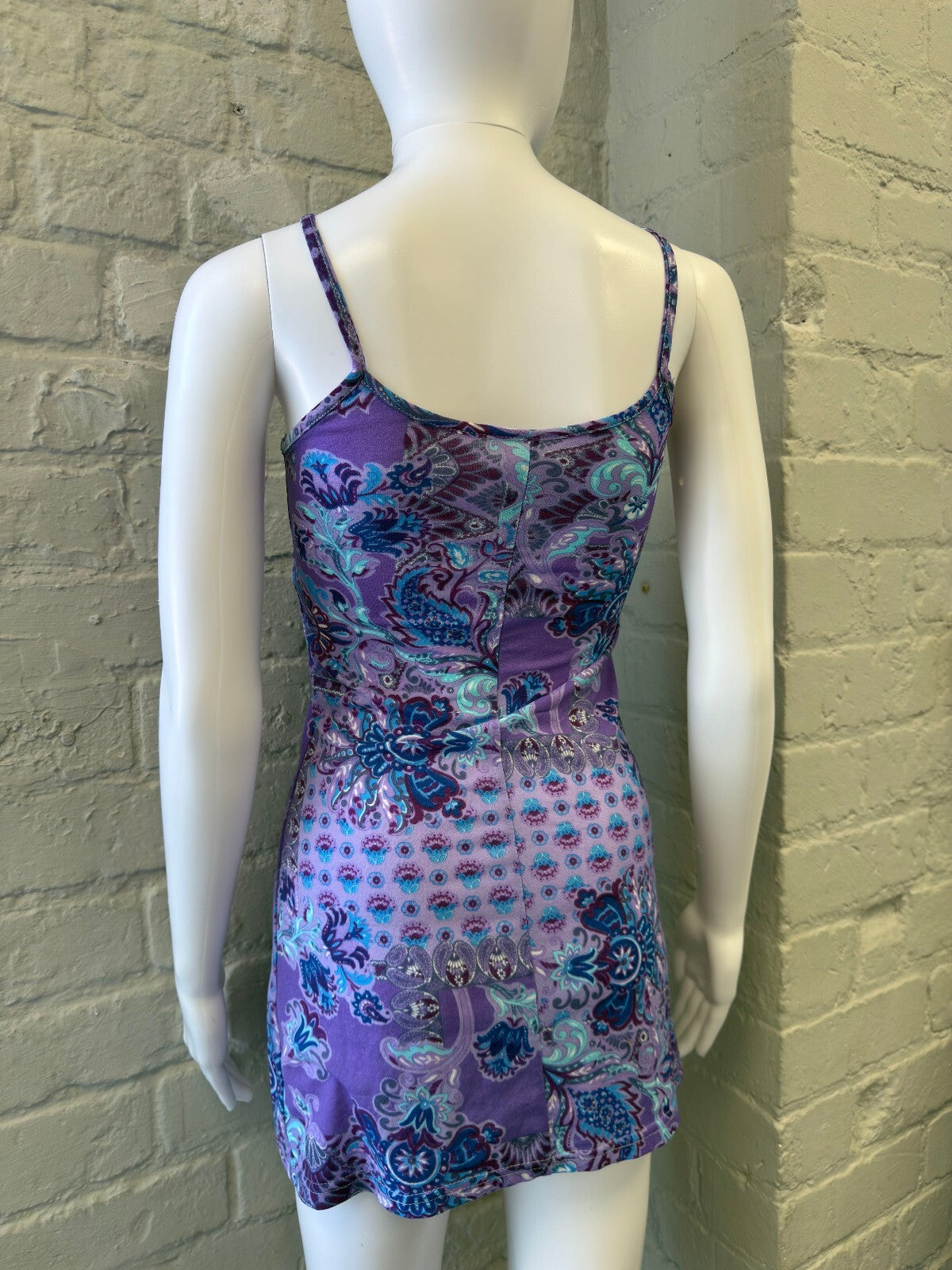 Purple Paisley Mini Dress with Spaghetti Straps
