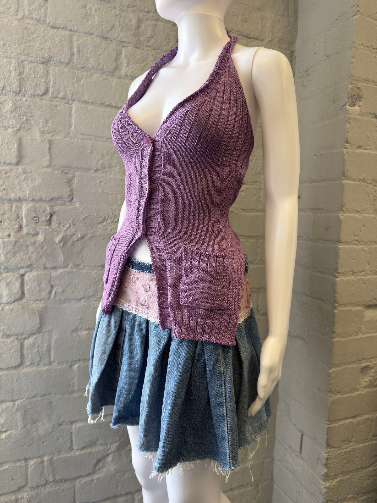 Purple Knitted Backless Halter Top