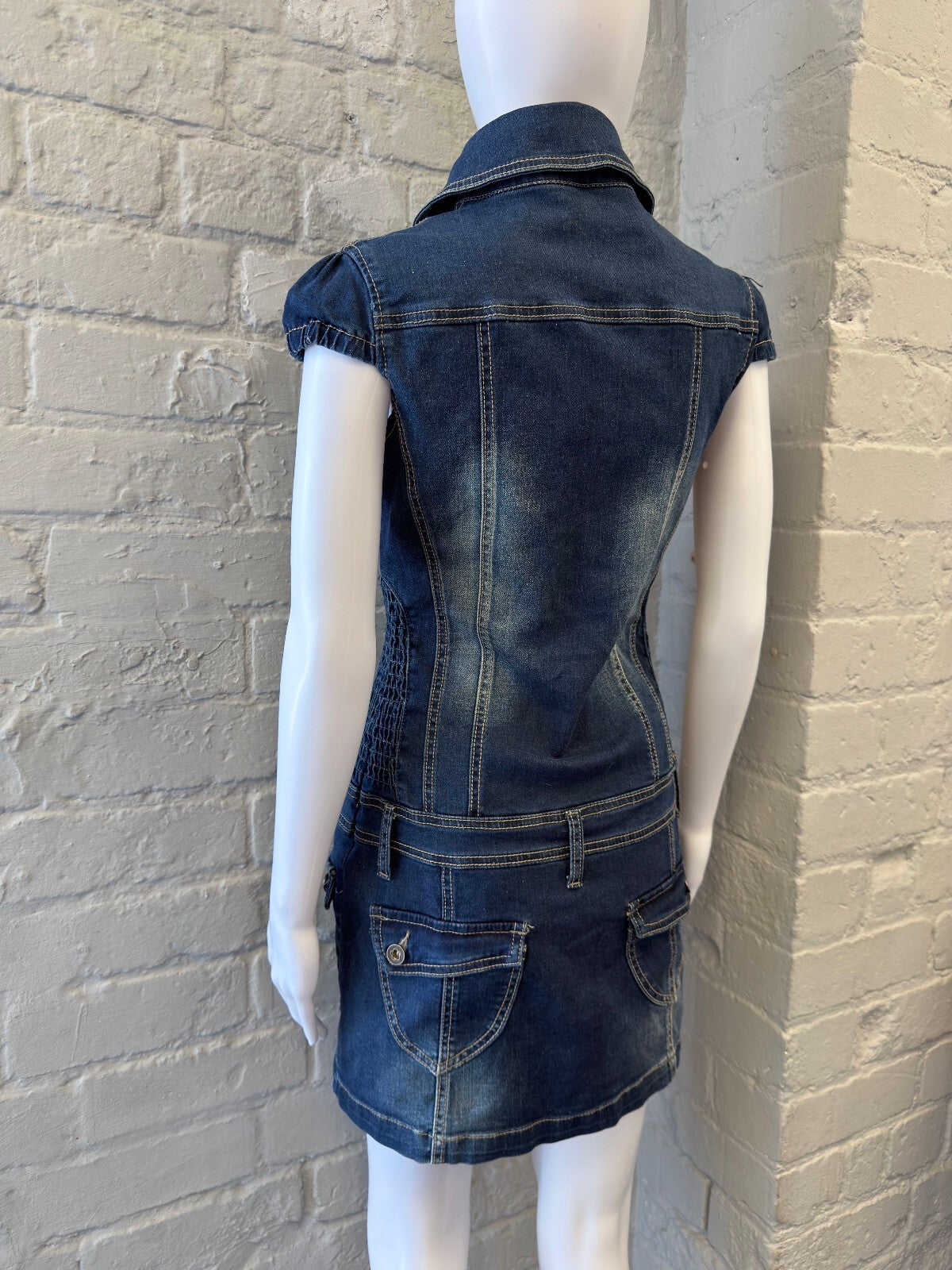 Denim Button-Up Mini Dress with Puffed Sleeves